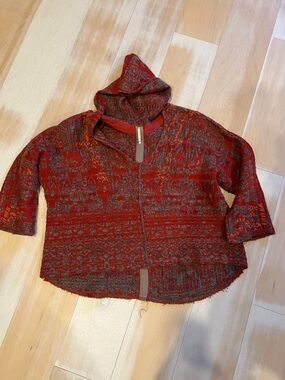 Free People Red and Gray Hooded Sweater
